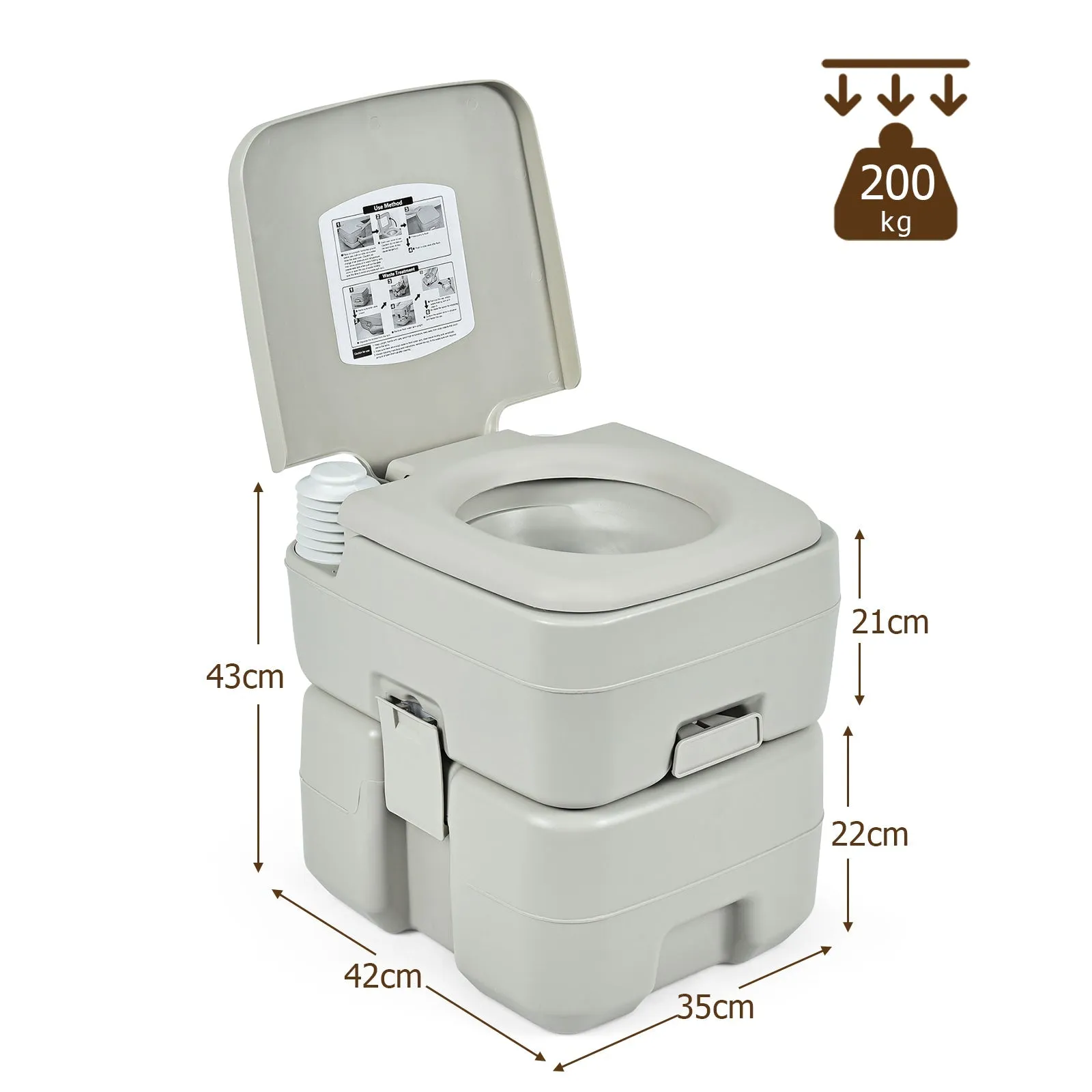 20L Portable Camping Toilet with Level Indicator and Removable Tank