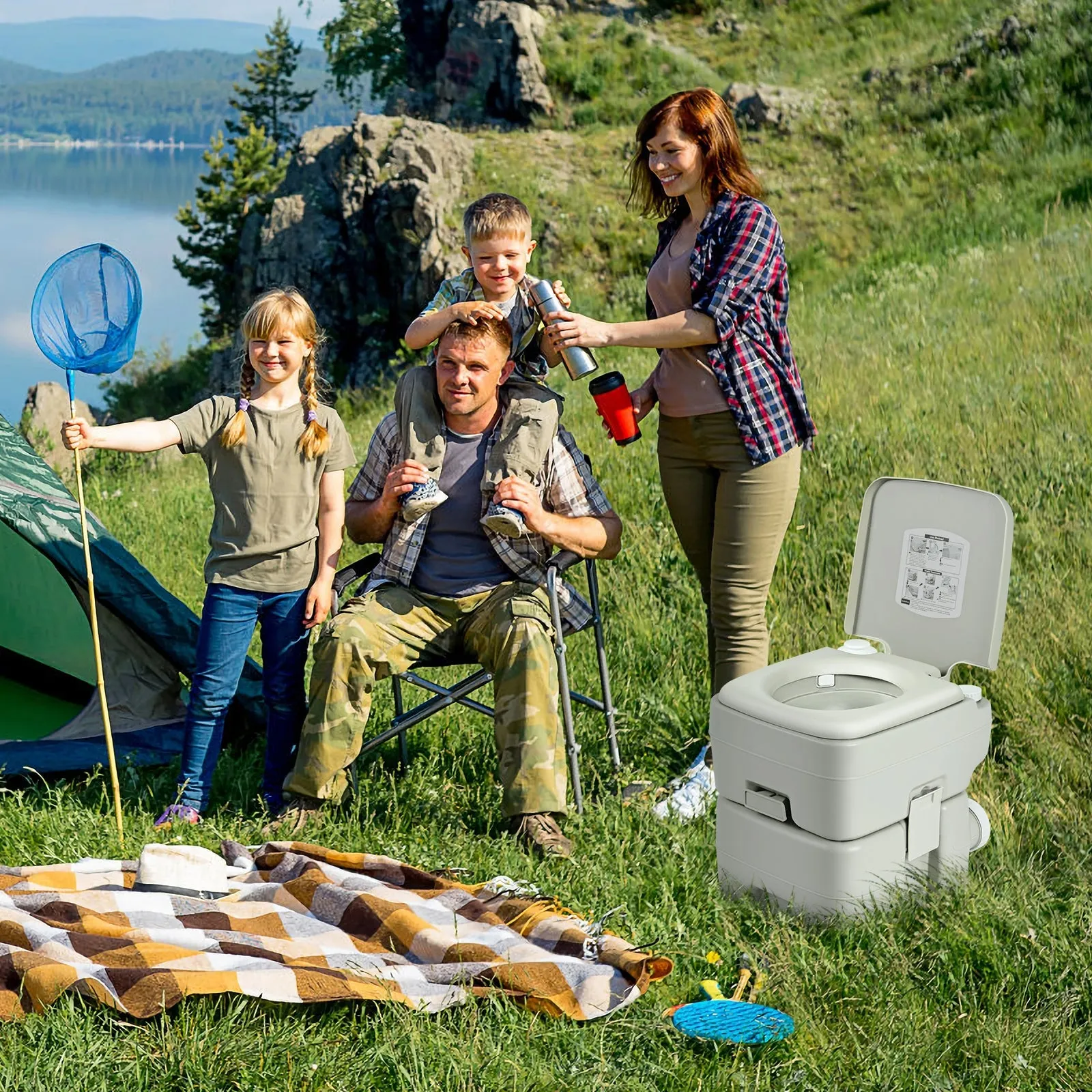 20L Portable Camping Toilet with Level Indicator and Removable Tank