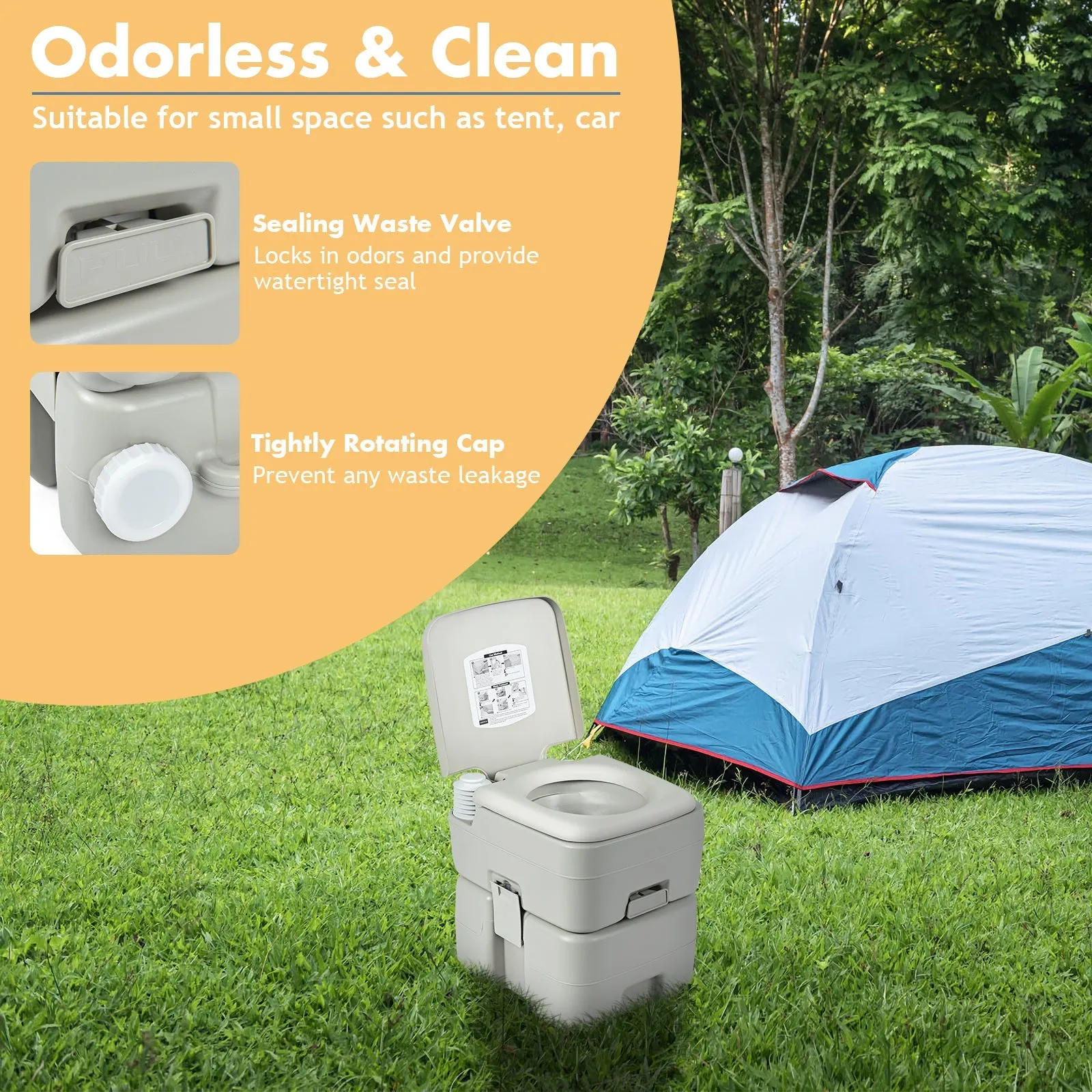 20L Portable Camping Toilet with Level Indicator and Removable Tank