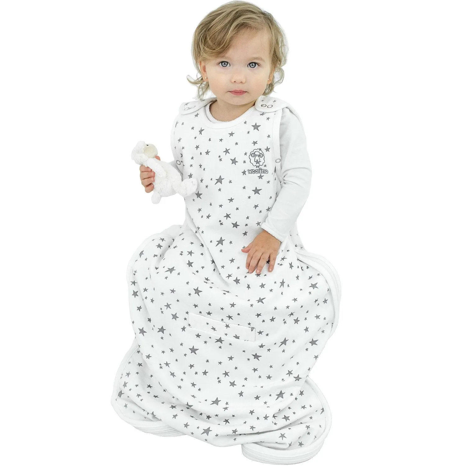 4 Season Ultimate Baby Sleep Bag, Merino Wool & Organic Cotton, 2 Months - 2 Years, Star White