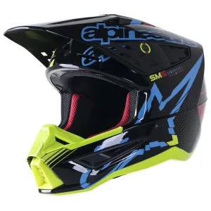 Alpinestars Helmet SM5 Action Bright Black Cyan Yellow Fluo Helmet