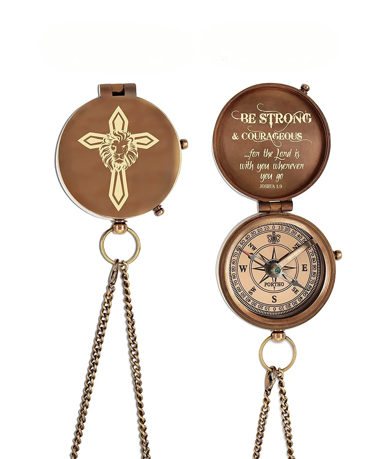 Be Strong and Courageous Engraved Compass