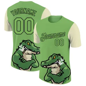 Custom Aurora Green Black-Cream 3D Pattern Design Crocodile Performance T-Shirt