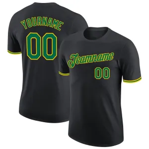 Custom Black Kelly Green-Yellow Performance T-Shirt