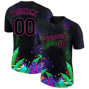 Custom Black Pink 3D Pattern Design Holi Festival Color Powder Performance T-Shirt