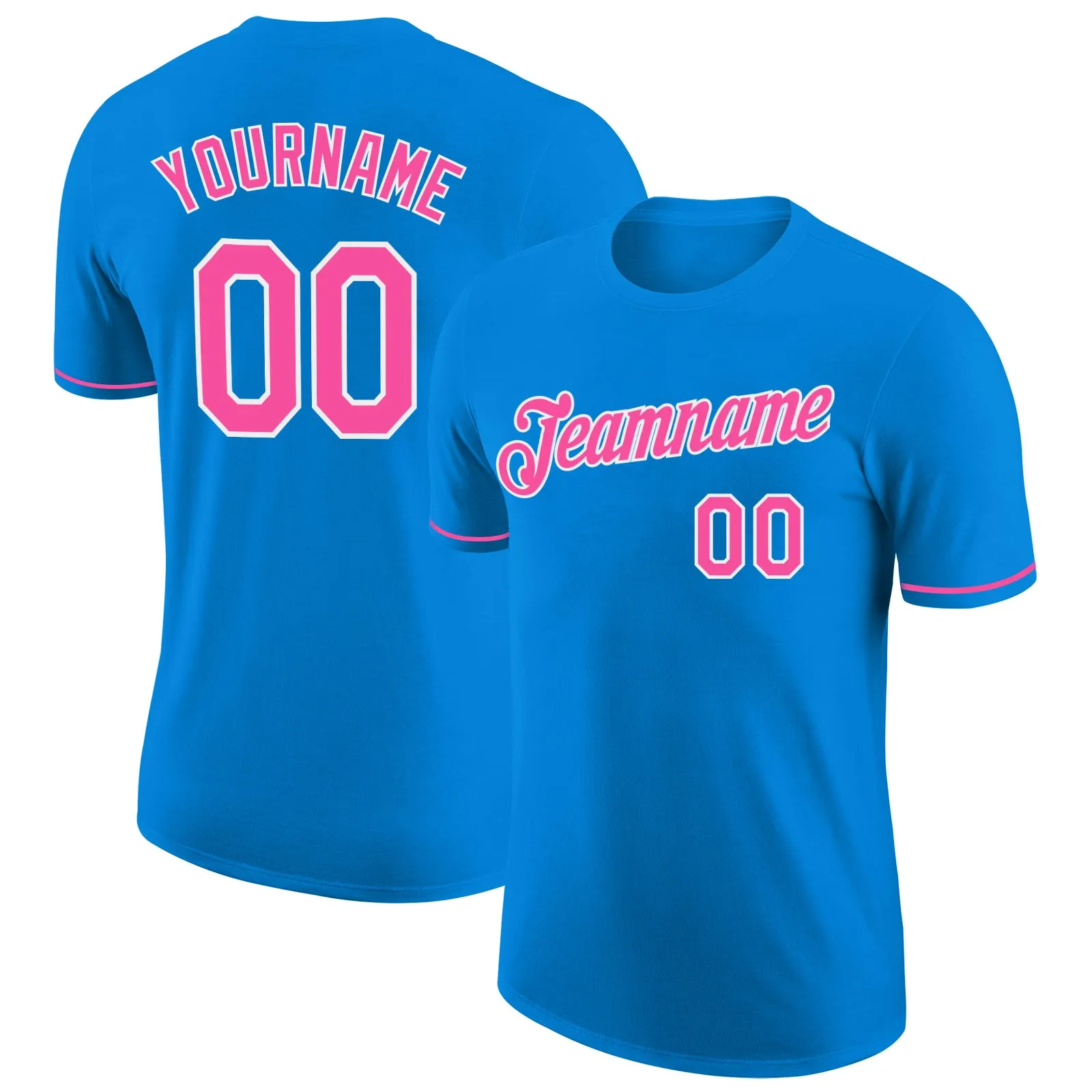 Custom Blue Pink-White Performance T-Shirt