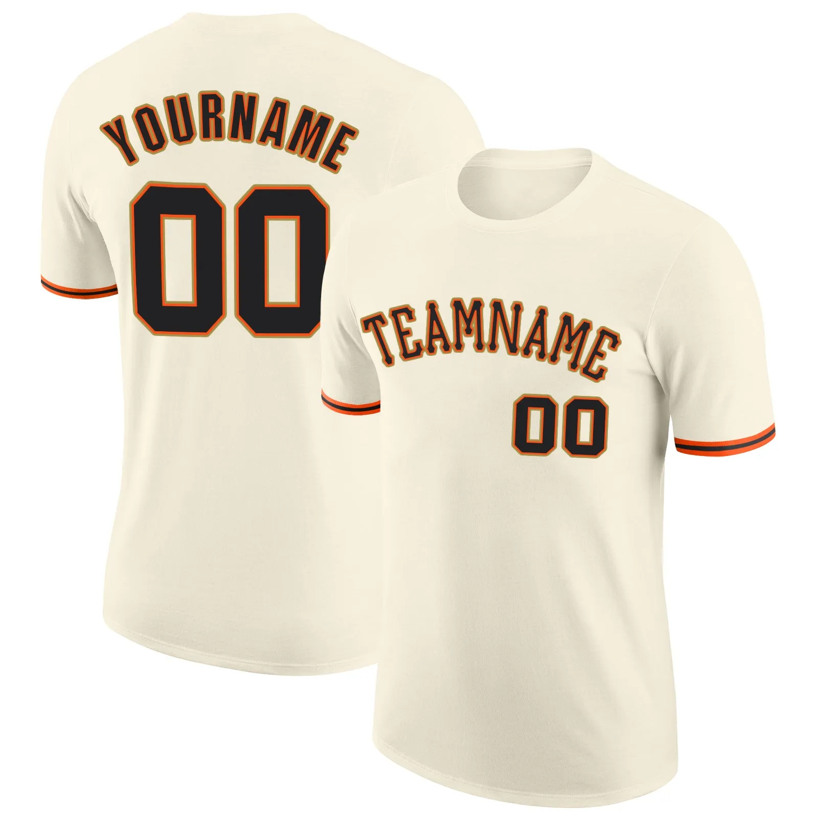 Custom Cream Black-Orange Performance T-Shirt