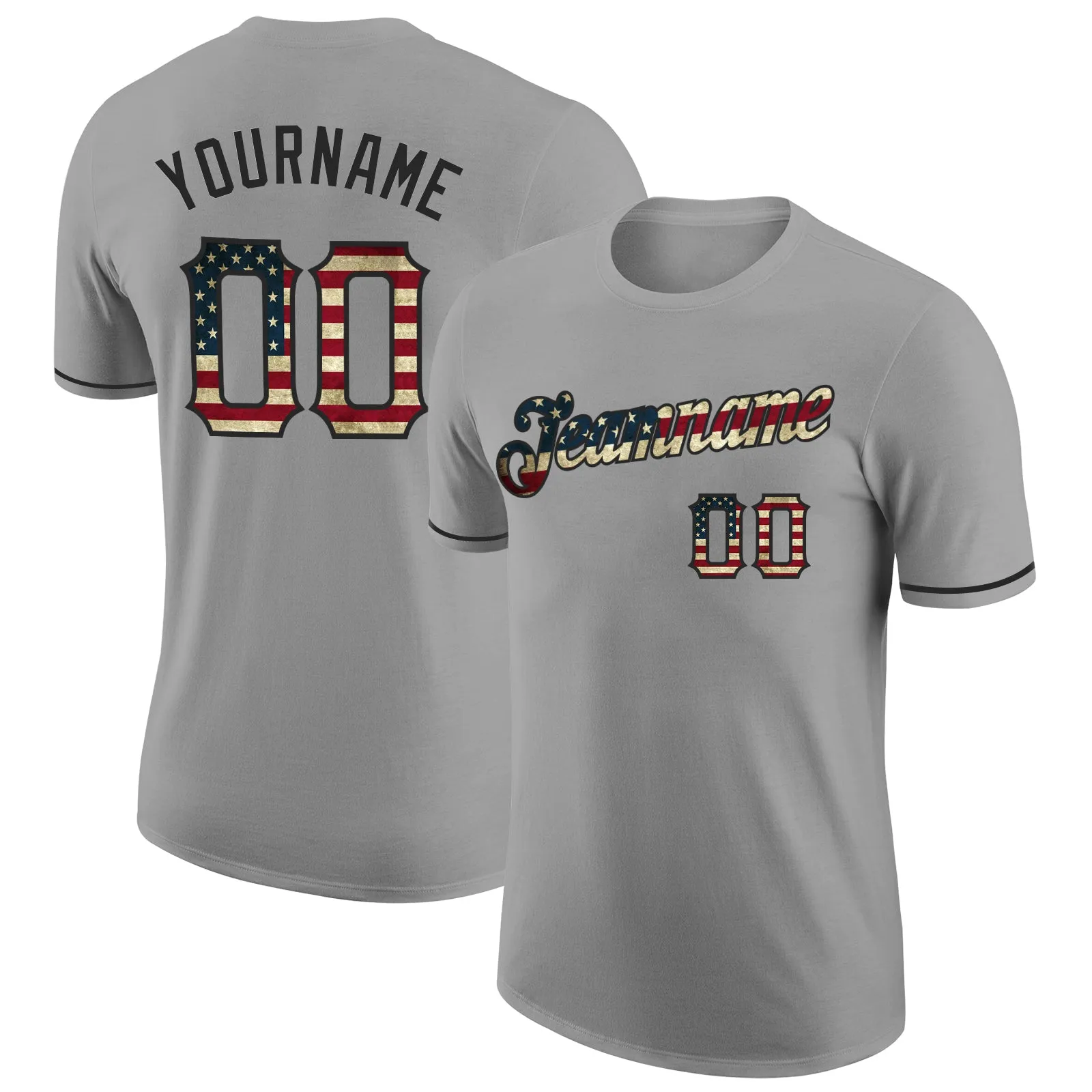 Custom Gray Vintage USA Flag-Black Performance T-Shirt