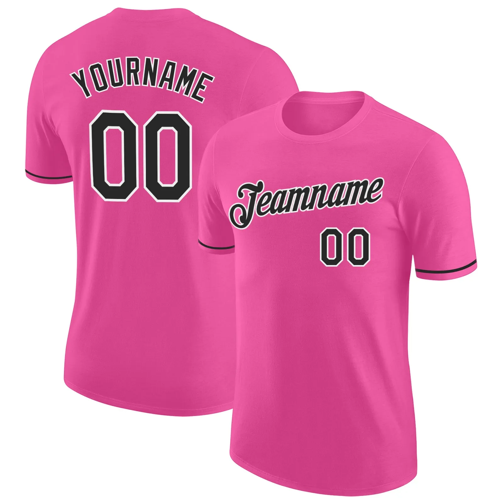 Custom Pink Black-White Performance T-Shirt