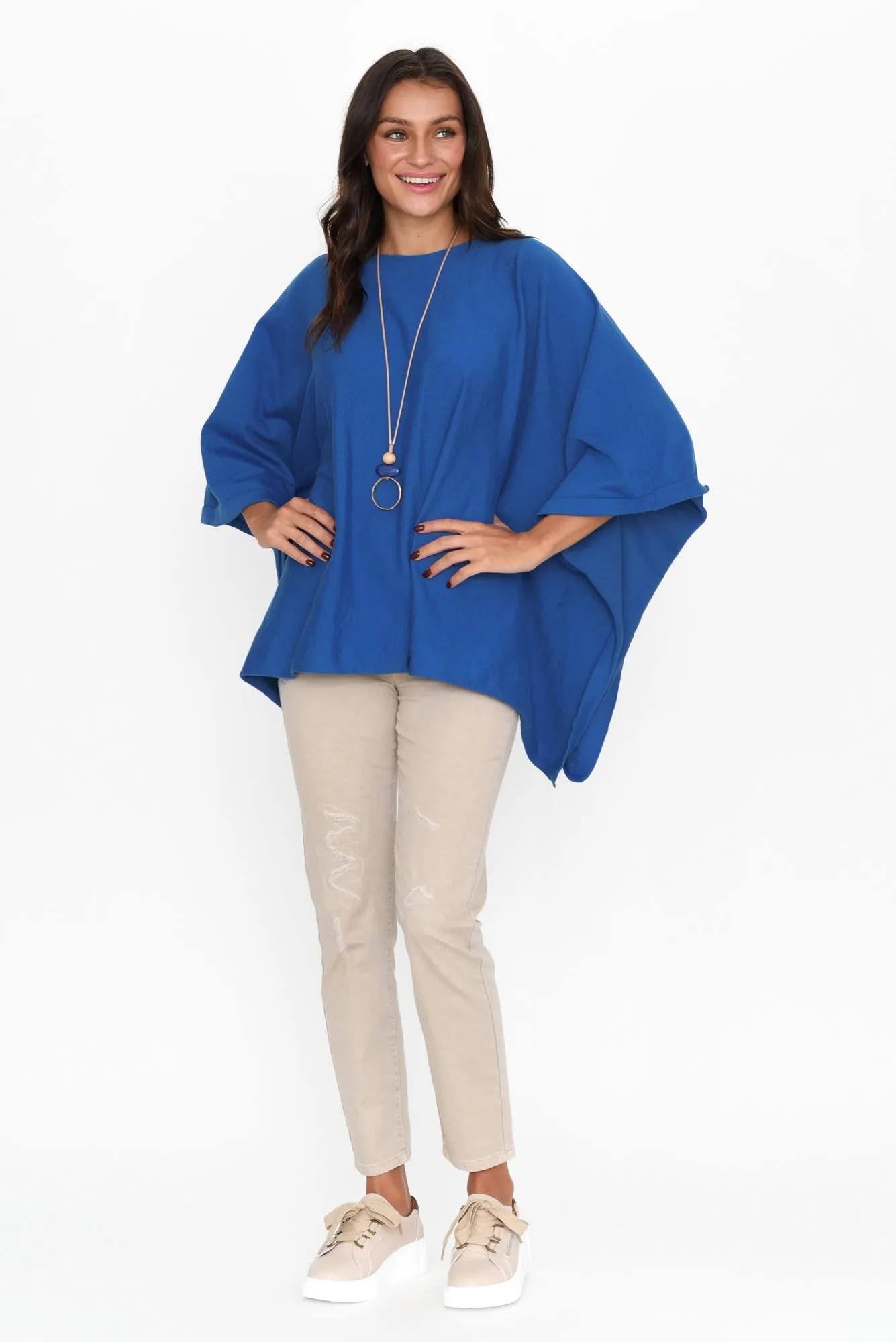 Kendi Cobalt Cotton Blend Poncho