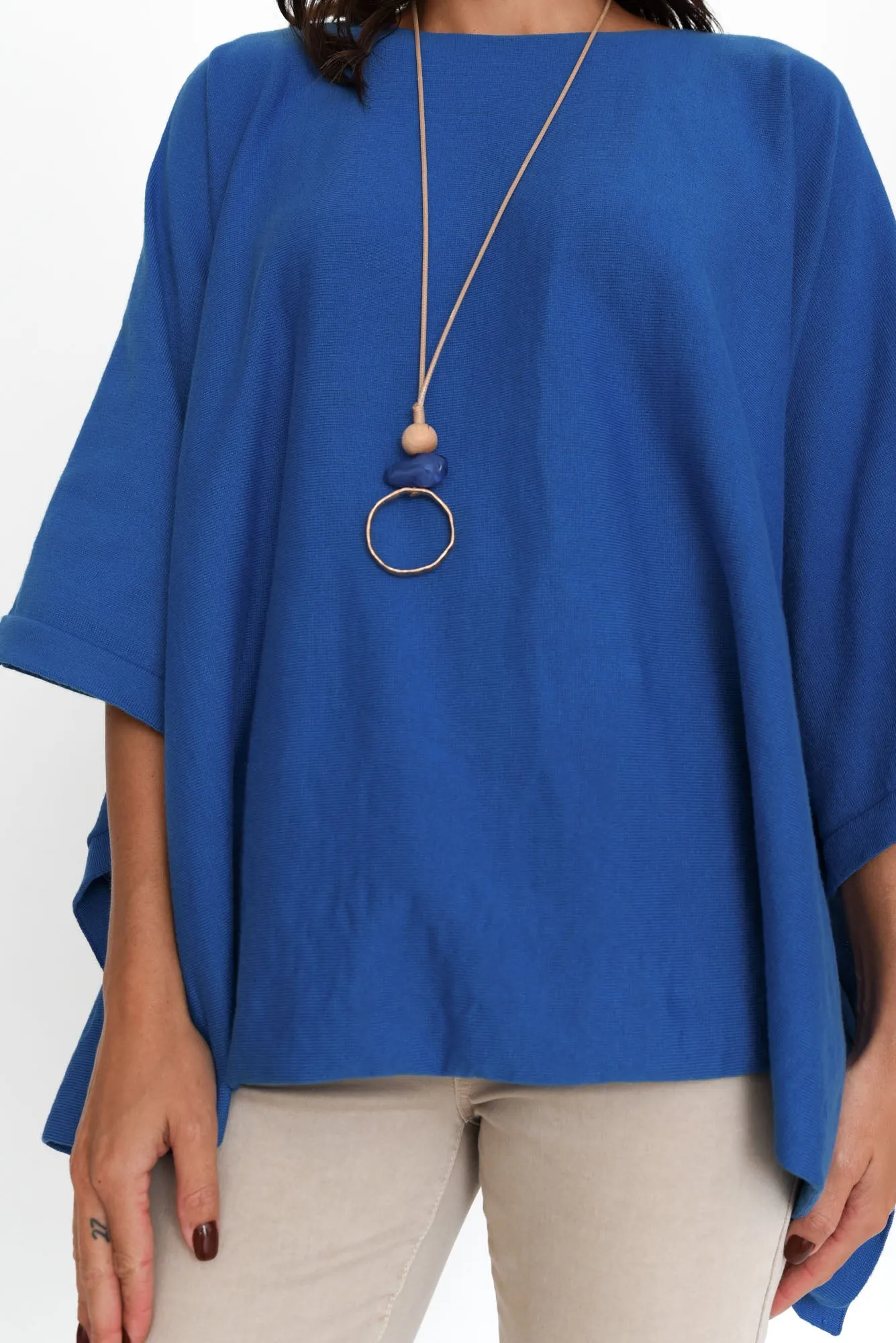 Kendi Cobalt Cotton Blend Poncho