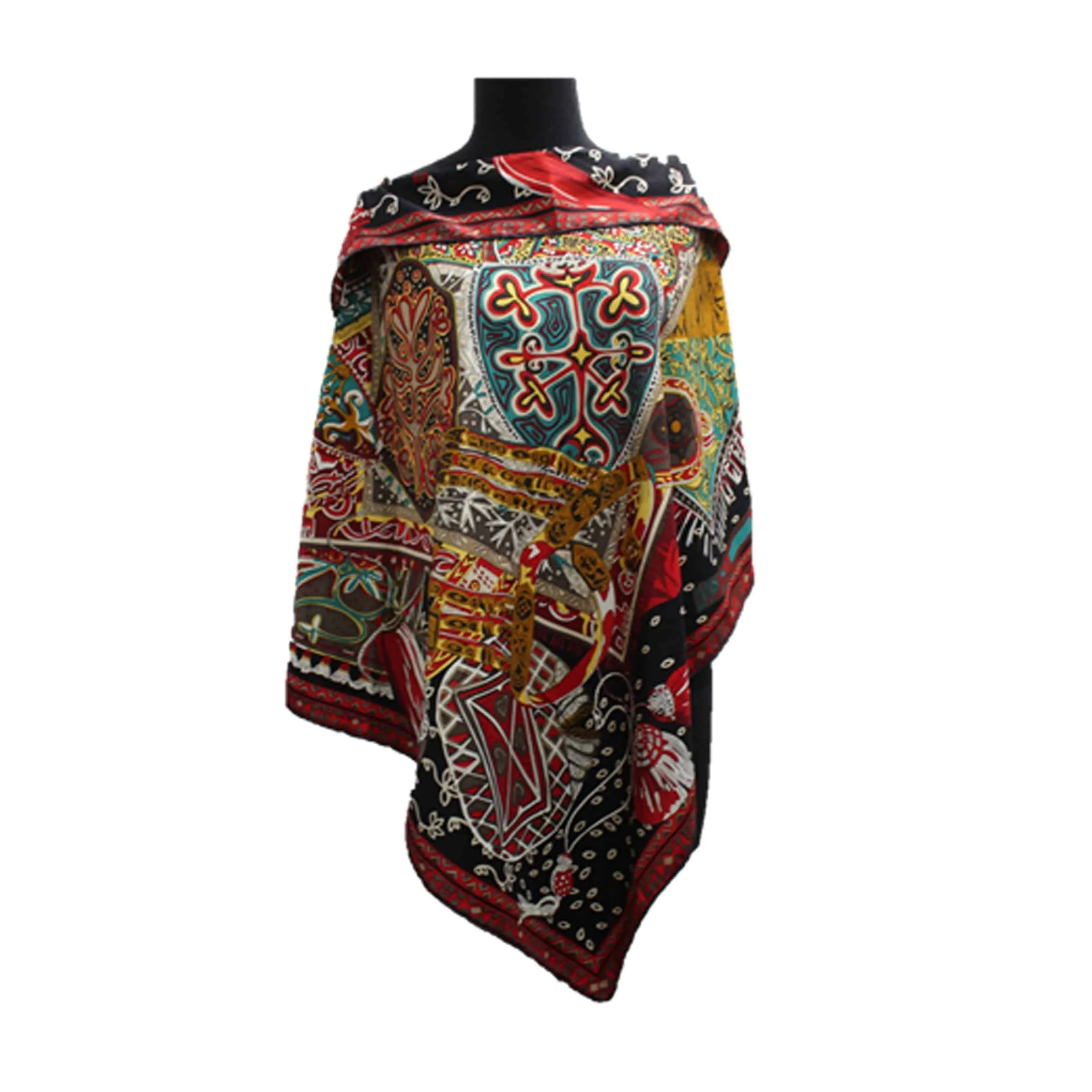 Lightweight Moroccan Print Poncho-Black