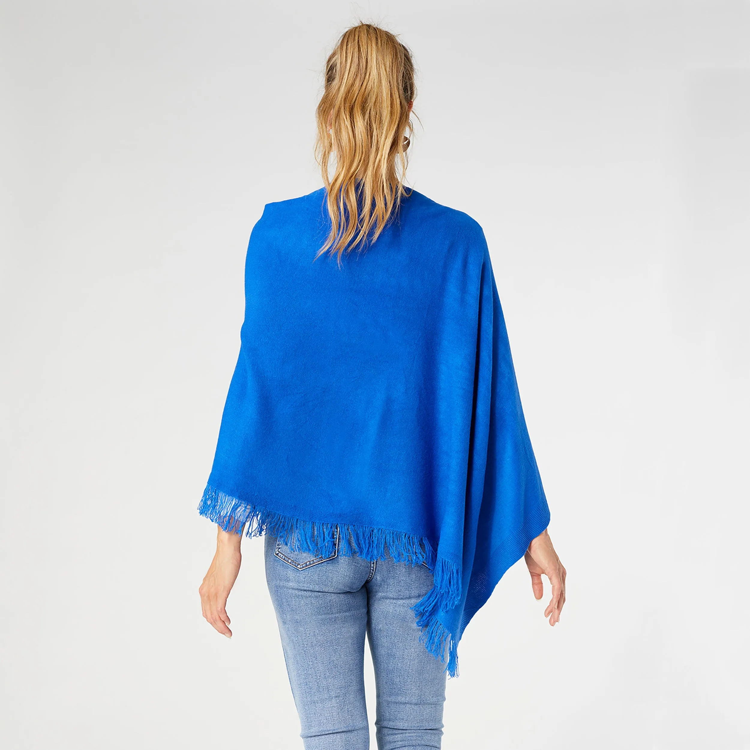 Lightweight Poncho with Fringe - Classic Blue