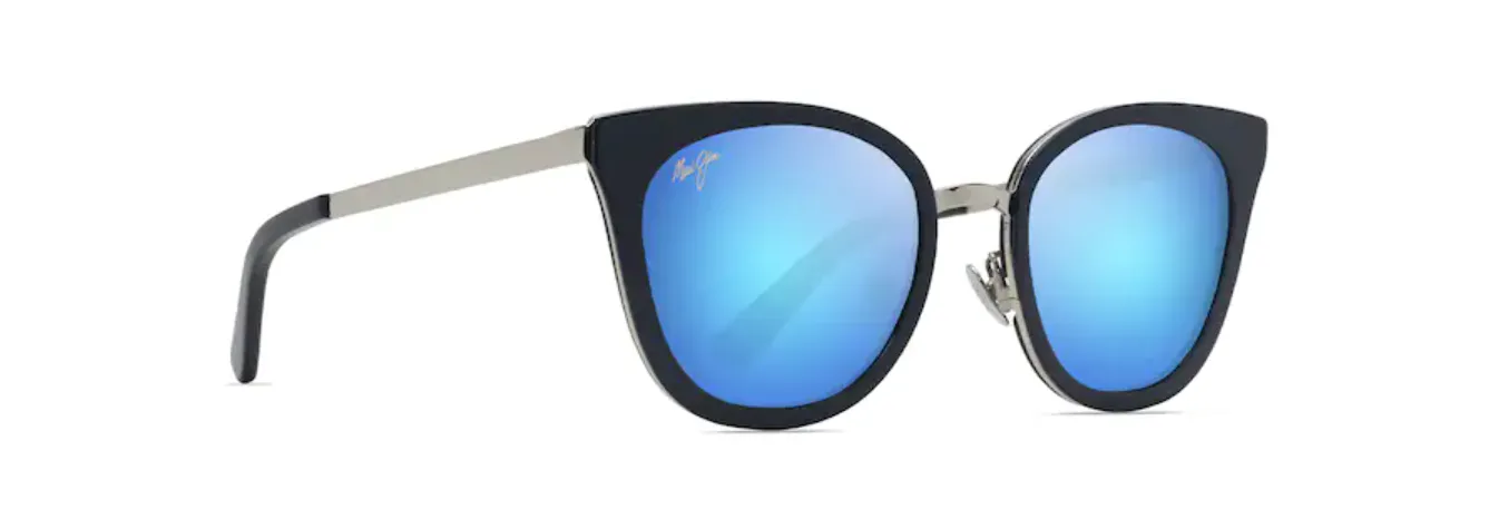 Maui Jim Wood Rose Navy with Silver Frame - Blue Hawaii Lens - Polarized Sunglasses