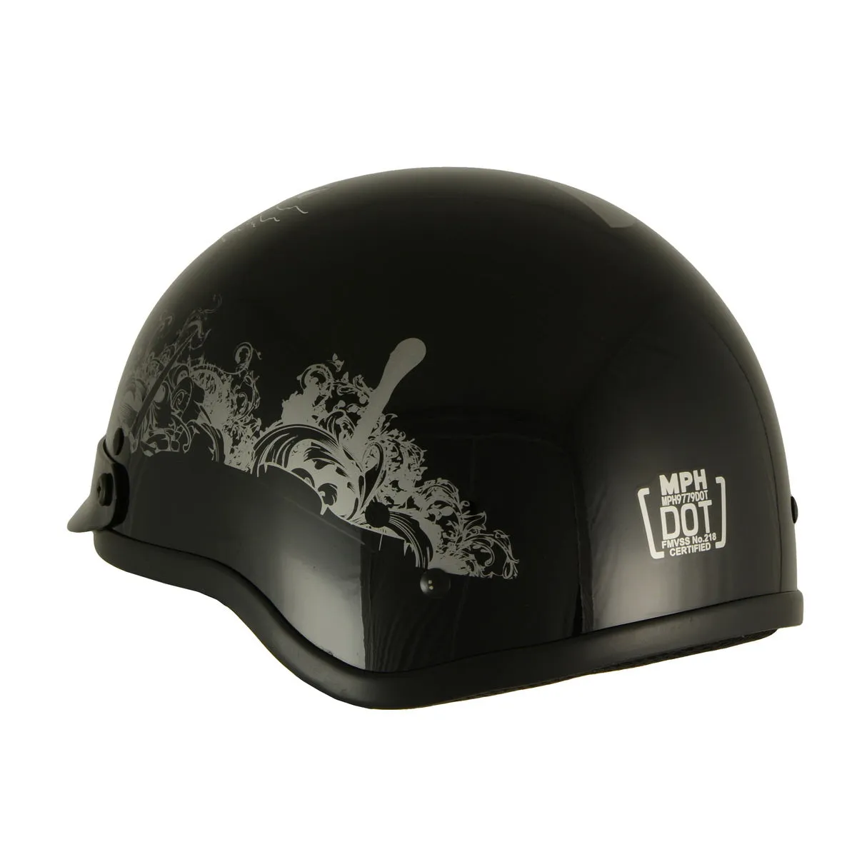 Milwaukee Helmets MPH9779 Black 'Silver Skull' DOT Half Helmet