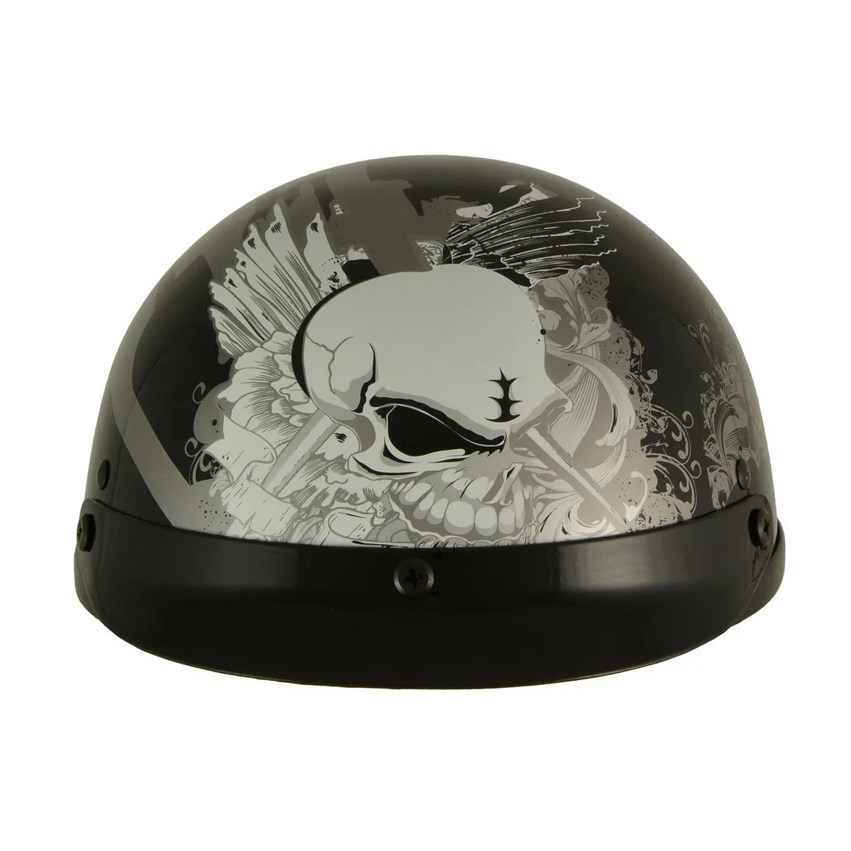 Milwaukee Helmets MPH9779 Black 'Silver Skull' DOT Half Helmet