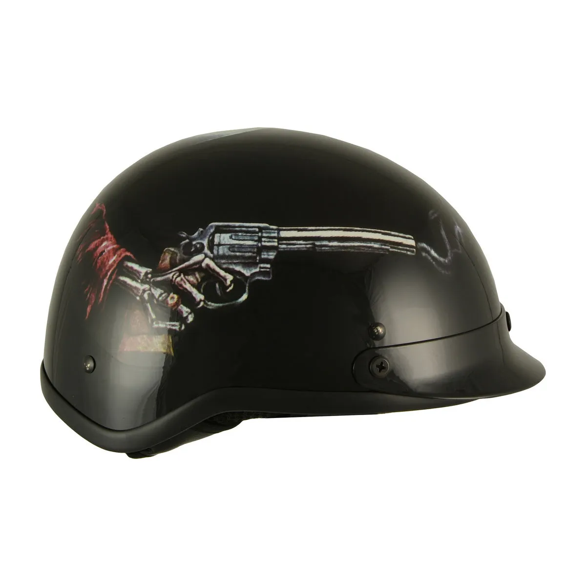 Milwaukee Helmets MPH9780 Black 'Rose Skull & Revolver' DOT Half Helmet