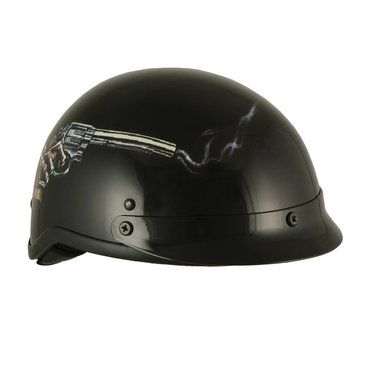 Milwaukee Helmets MPH9780 Black 'Rose Skull & Revolver' DOT Half Helmet