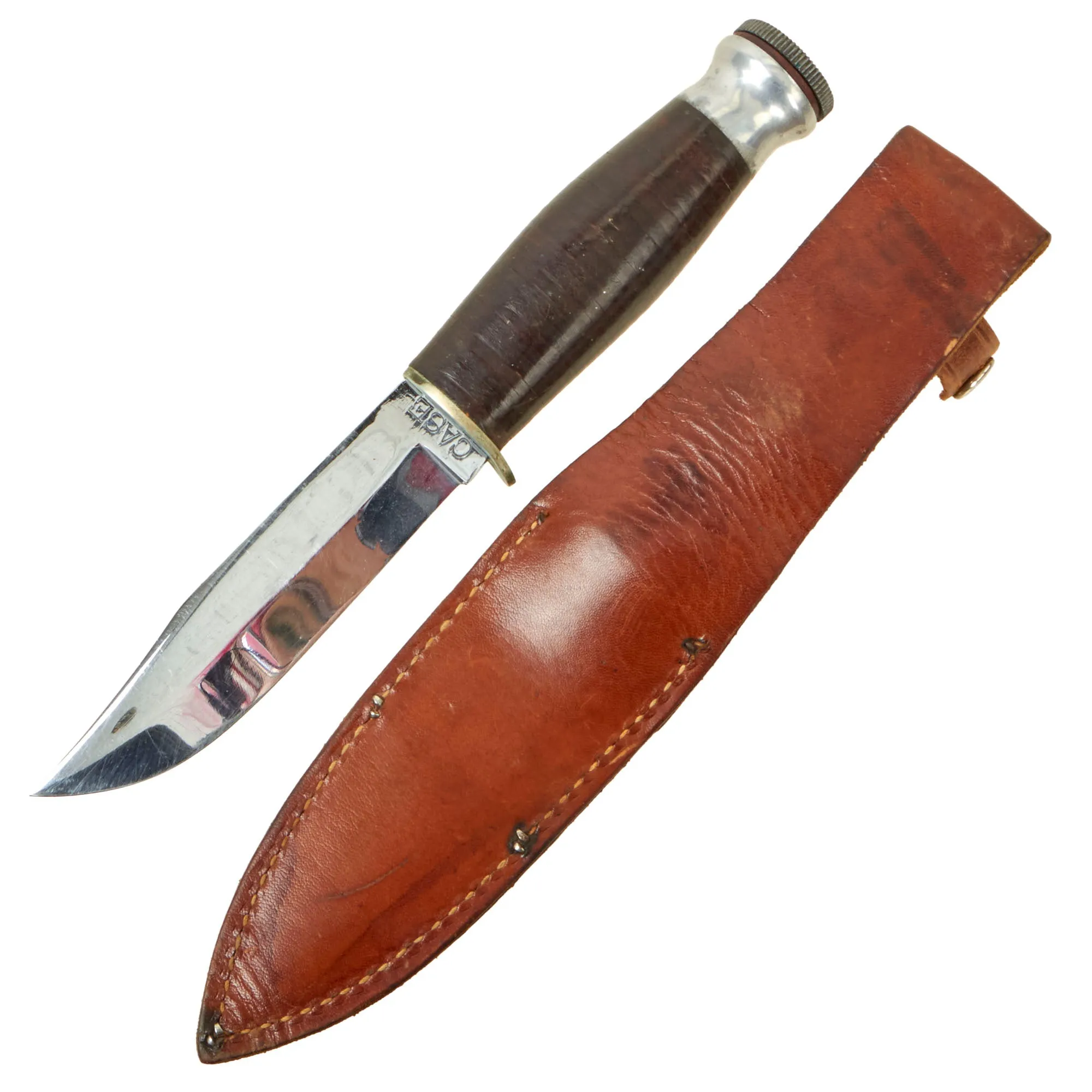 Original U.S. WWII Hollow Handle W.R. Case & Sons Survival Knife With Compass Pommel Cap and Leather Sheath