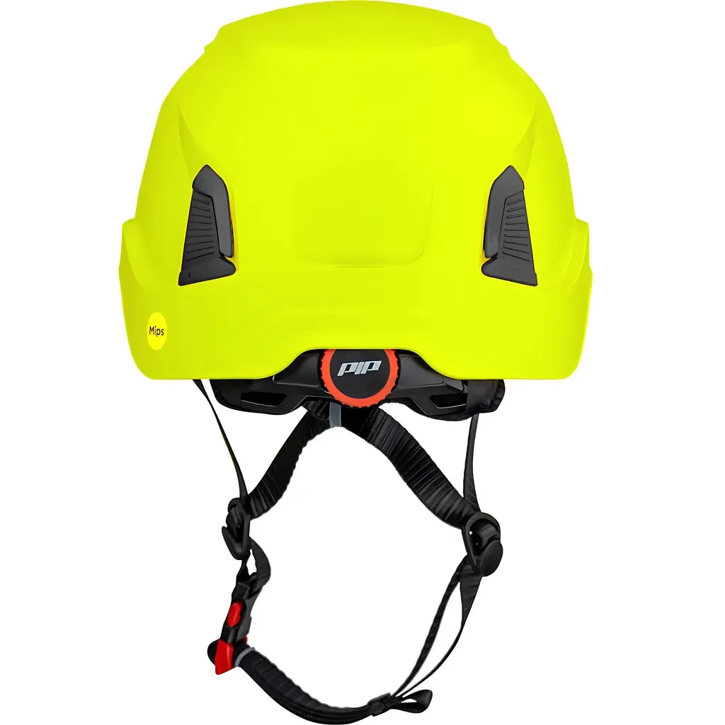 PIP 280-HP1491RM-44 Industrial Climbing Helmet with Mips Technology, ABS Shell, EPS Foam Impact Liner, HDPE Suspension, Wheel Ratchet Adjustment and 4-Point Chin Strap