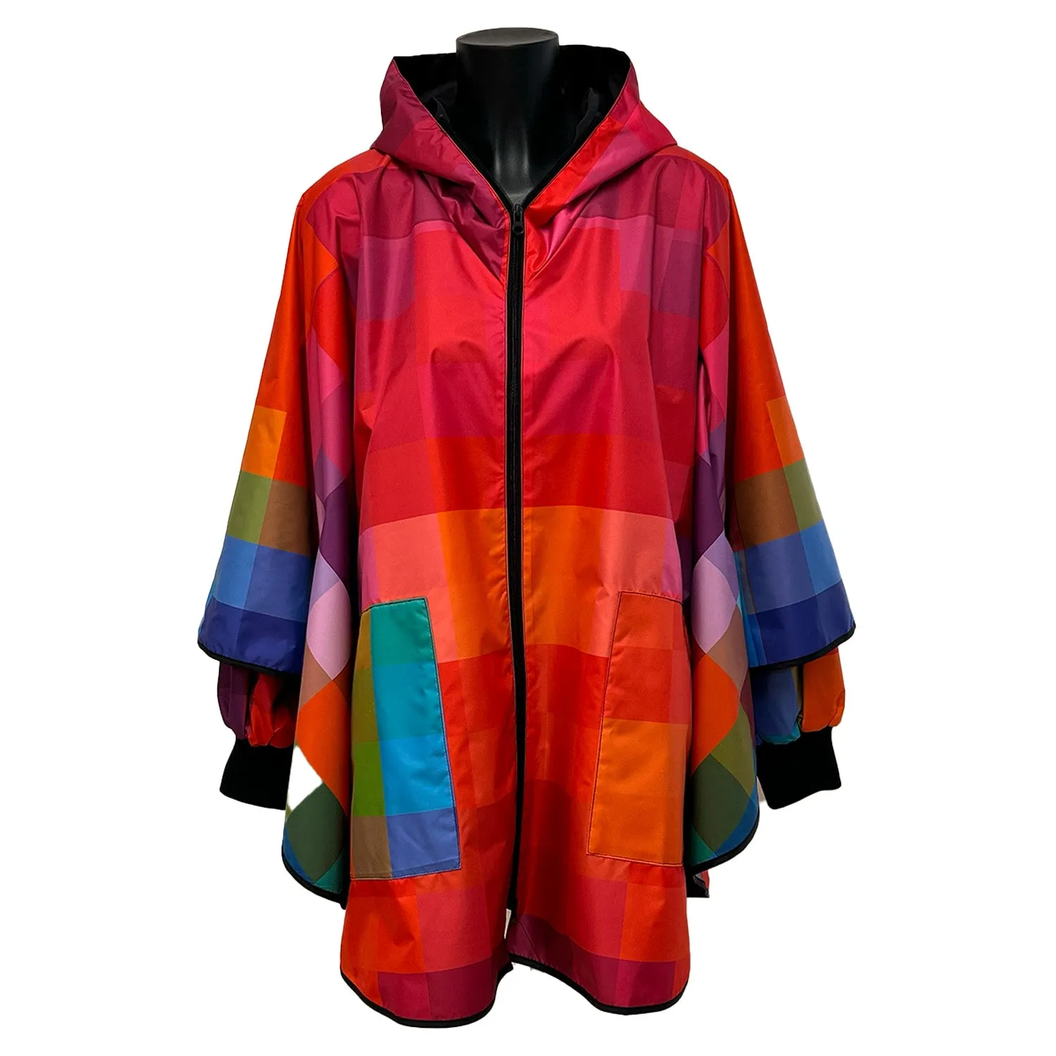 Printed Poncho Pixel Red Light