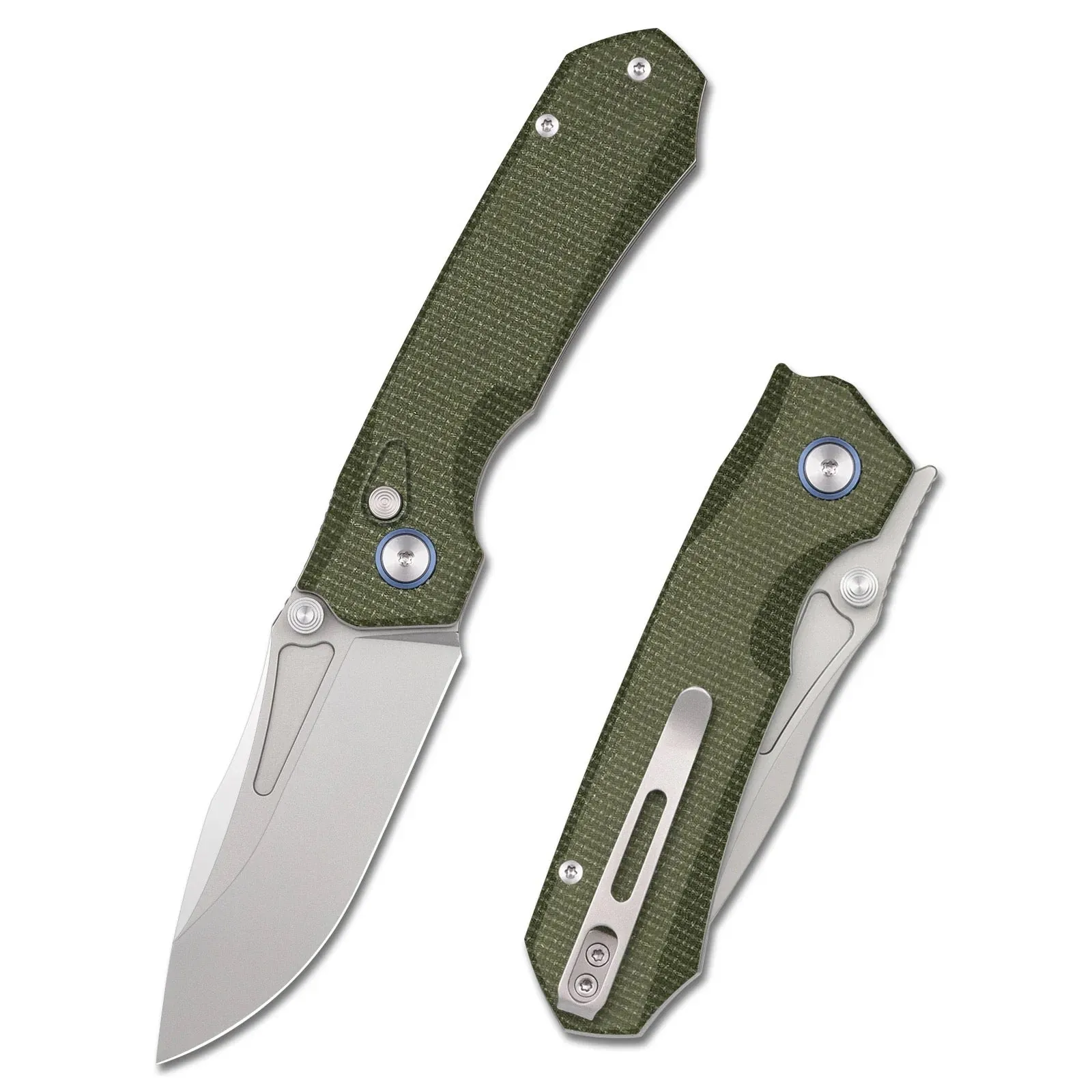 Remette Rhino EDC Folding Knife 3.15in 14C28N Blade Green Micarta Handles - MC319G