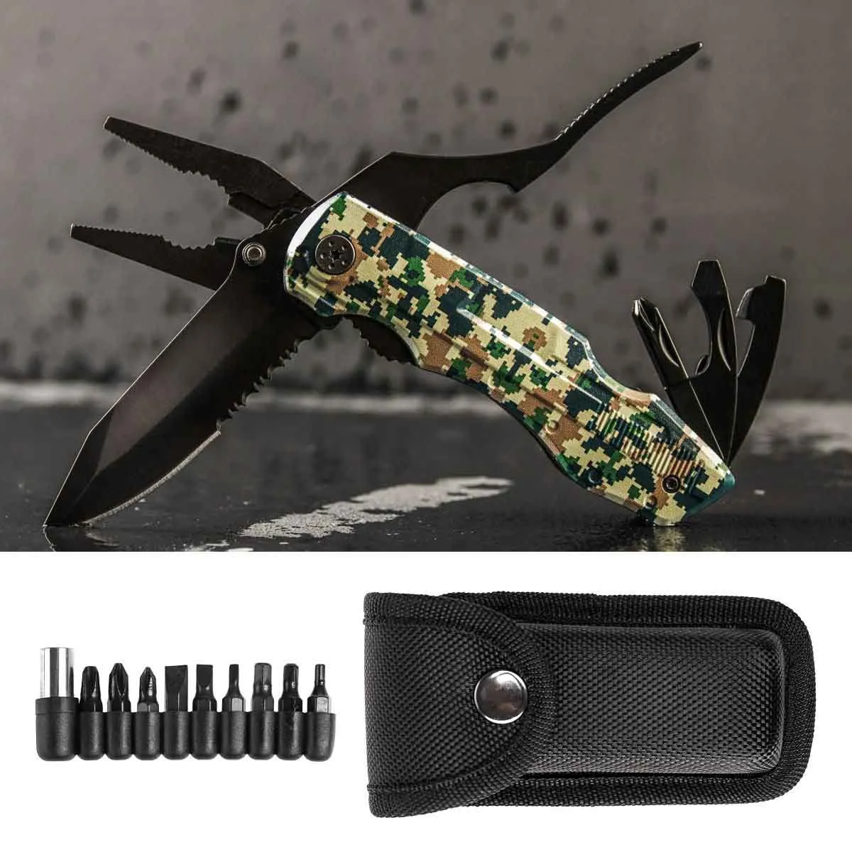 Safety Lock 14-in-1 Survival Multitool for Fishing, Hunting, Outdoor