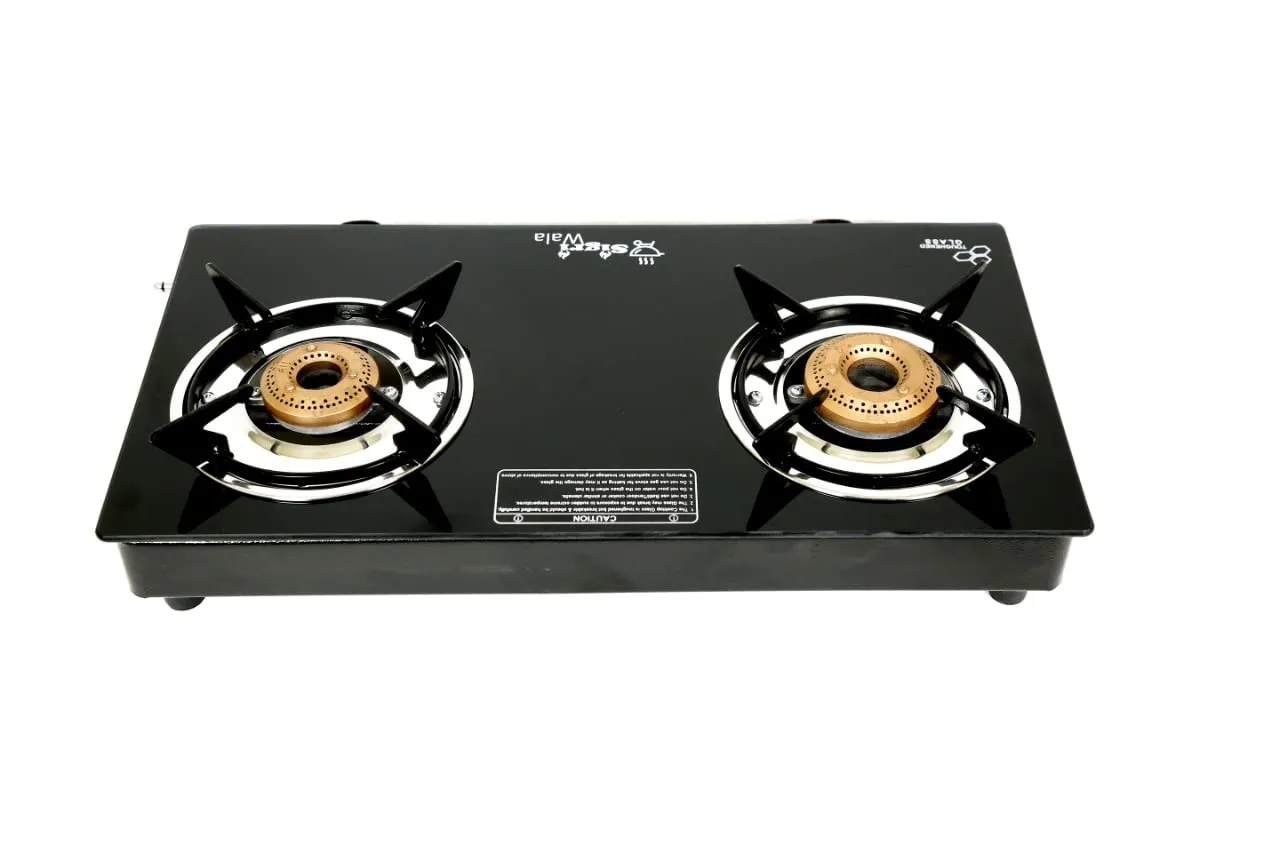 SigriWala Manual Gas Stove 2 Burner, Thermal Tempered Glass Cooktop, LPG Compatible, Black (ISI Certified, Door Step Service, 300 Days Warranty)