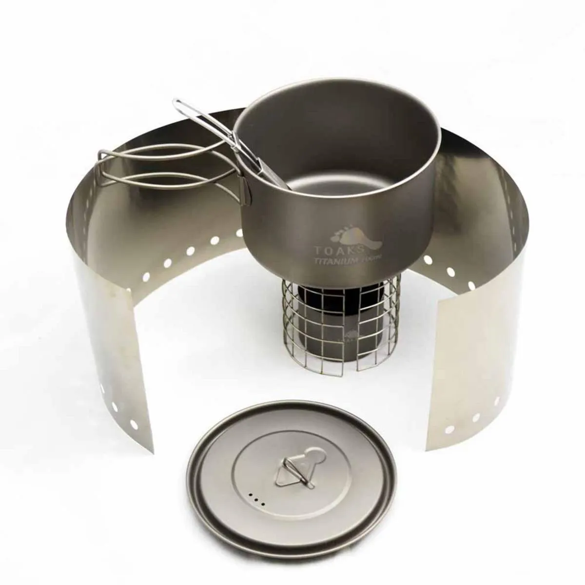 TOAKS Titanium Cook System - Ultra Thin Wall 700ml Pot & Siphon Alcohol Stove with Wire Pot Stand