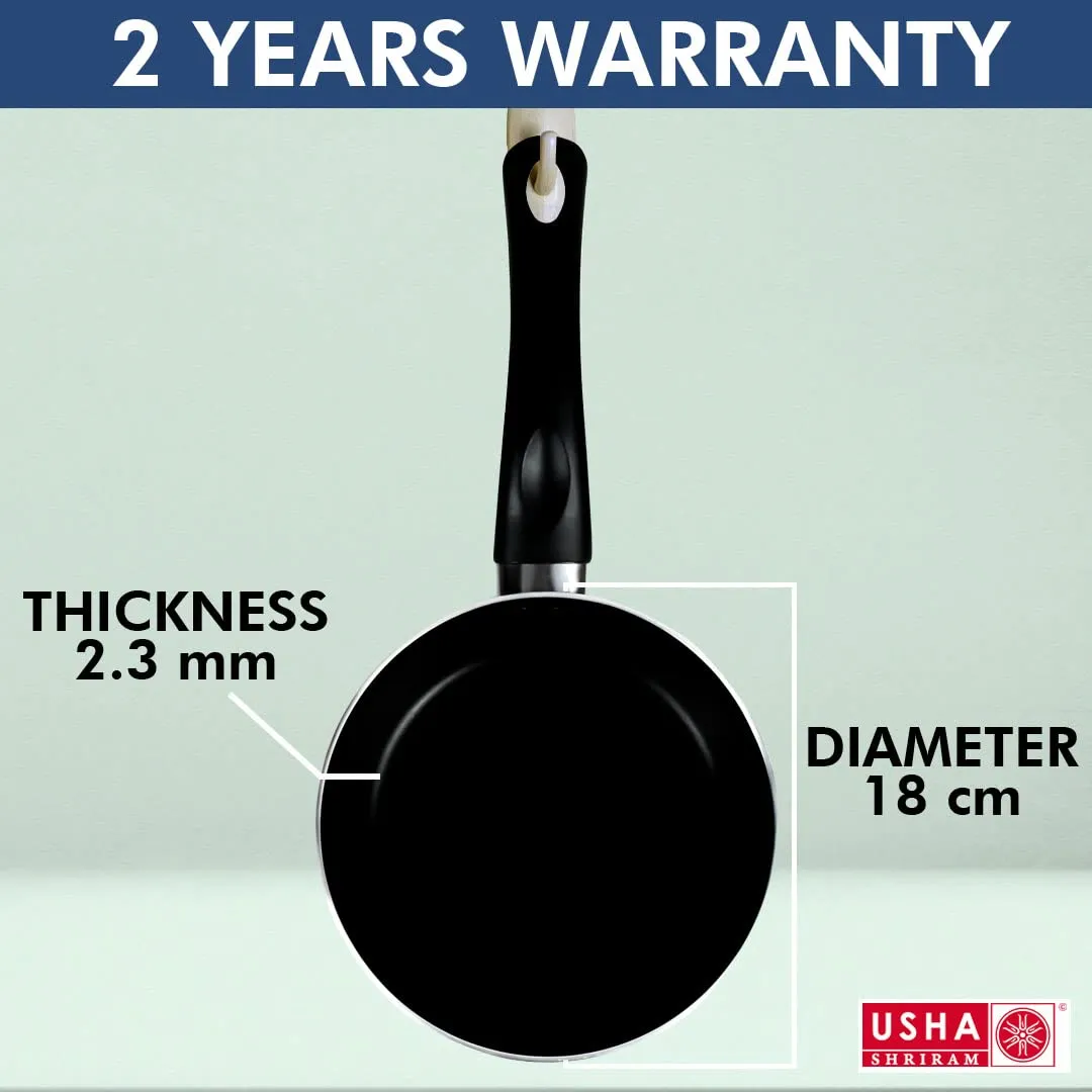 USHA SHRIRAM Non Stick Frying Pan (18cm) | Stove & Induction Cookware | Minimal Oil Cooking | Easy Grip Handle | 3 Layer Non Stick Coating | Non-Toxic & Lightweight | Red Colour